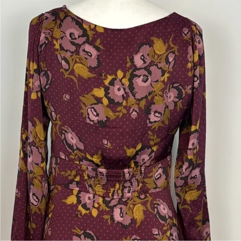 Free People Morning Light Retro Floral Mini Dress in Purple Combo. Size 12.